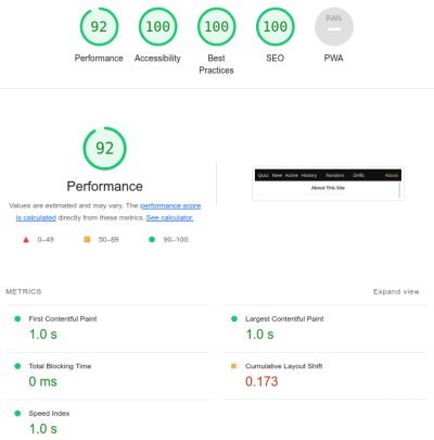 Lighthouse scores for Vite (navigation, mobile, without forced cache clear)... Click to enlarge...